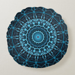 Coussins Ronds Blue Mandala Net Retro Hippie Trippy Boho Chic
