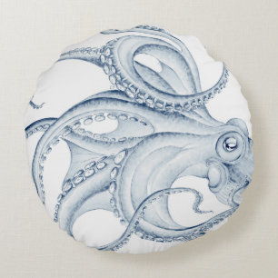 Coussins Ronds Blue Octopus Cephalopode Kraken Ink