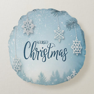Coussins Ronds Blue Soft & Calm Christmas Snow Crystal Design-