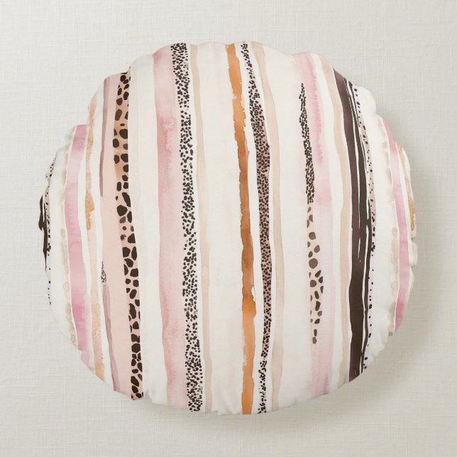 Coussins Ronds Blush Pink Cream Leopard Stripes (Devant)