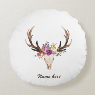 Coussins Ronds bohème, crâne taureau, bois, floral boho