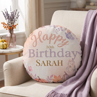 Coussins Ronds Boho Anniversaire Automne Citrouille Personnalisé 