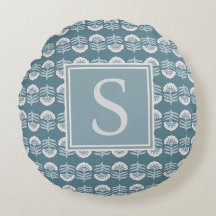 Boho Blue Floral Monogram Cushion