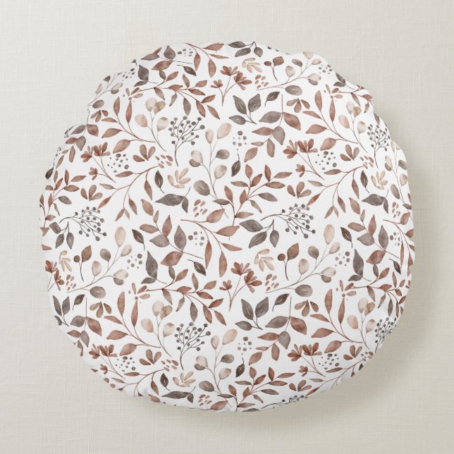 Coussins Ronds Boho Brown Terracotta Feuilles botaniques (Devant)