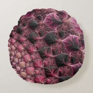 Coussins Ronds Boho Funky Eclectique Rose Noir Abstrait Fractal