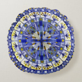 Coussins Ronds Boho Mosaic Carreaux Marine Eau bleue -
