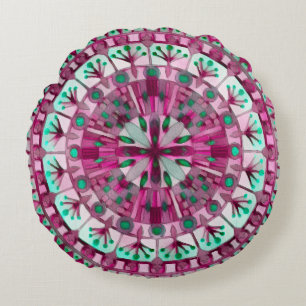 Coussins Ronds Boho Mosaic Carreaux rose Berry -