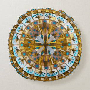 Coussins Ronds Boho Mosaic Carrelage jaune Miel -