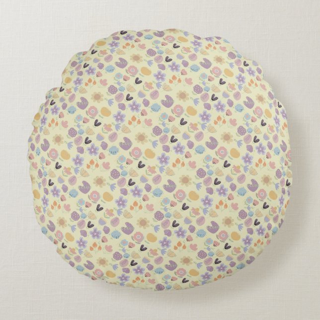 Coussins Ronds Boho motif 02,w LYellow BG (Devant)