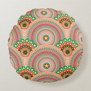Coussins Ronds Boho multilingue solaire radieux géométrique