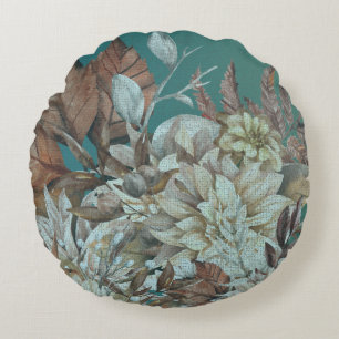 Coussins Ronds Boho Turquoise Floral désorganisé