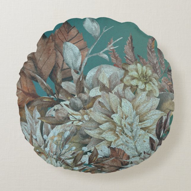 Coussins Ronds Boho Turquoise Floral désorganisé (Devant)