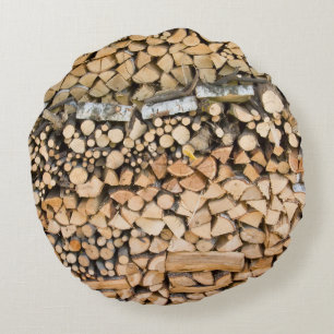 Coussins Ronds Bois coupé sur une pile
