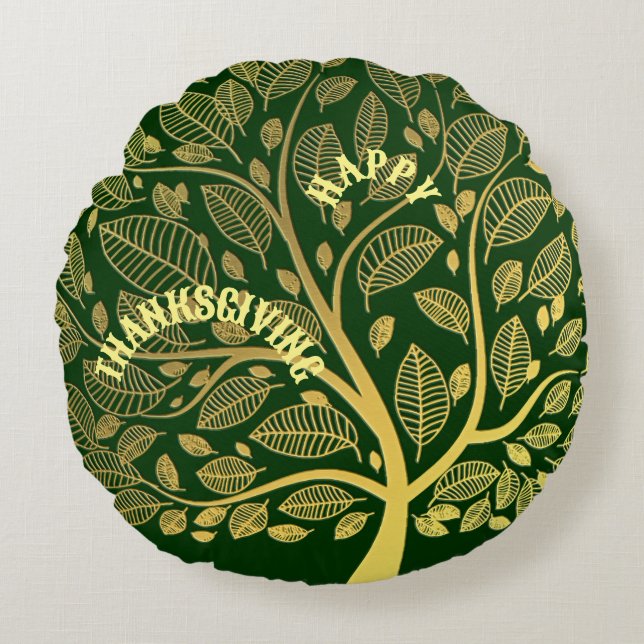 Coussins Ronds Bon thanksgiving Gold Arbre De Vie Verdure Mignonn (Devant)