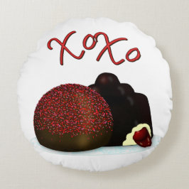 Coussins Ronds Bonbon Valentin XOXO et chocolat noir