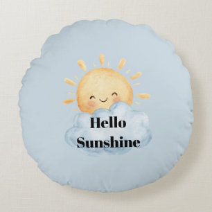 Coussins Ronds Bonjour Soleil Bleu Jaune Soleil Heureux Nuage