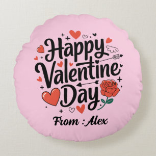Coussins Ronds Bonne Saint Valentin coeur rose romantique sur bla