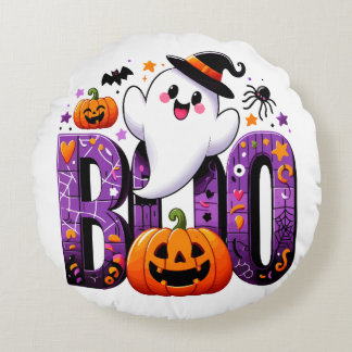 Coussins Ronds Boo Cute Ghost Halloween Design