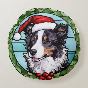 Coussins Ronds Border Collie Vitrail Noël