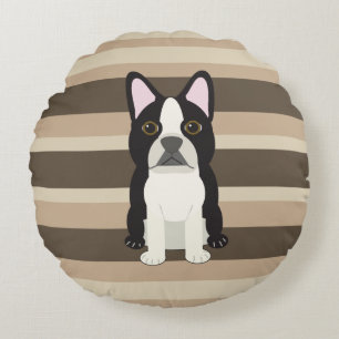 Coussins Ronds Boston Terrier Neutre rayé