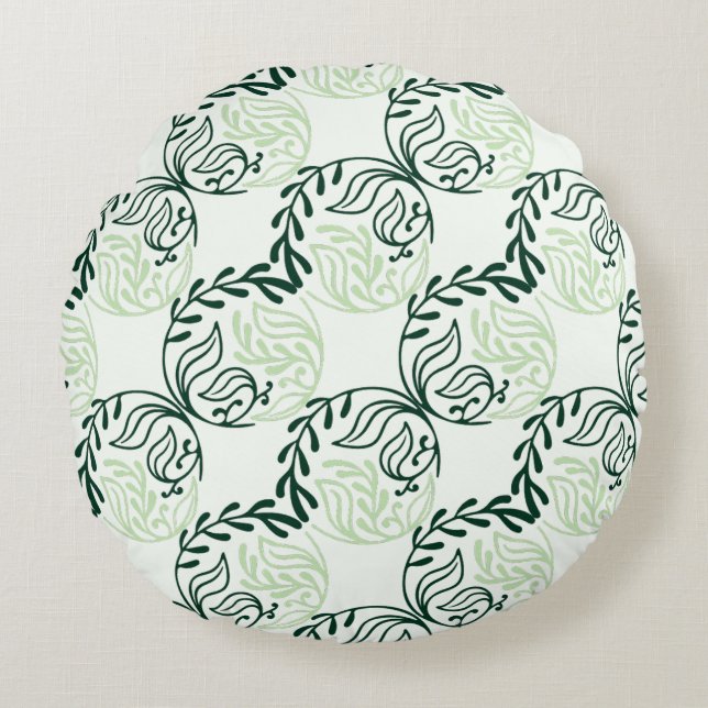 Coussins Ronds Botanical Harmony in Emerald Round Pillow (Devant)