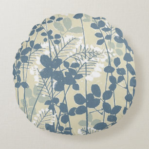 Coussins Ronds Botanique Bleu Japonais Vintage : Fougère à Feuill
