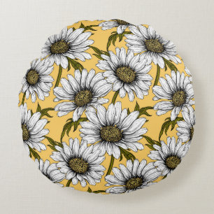 Coussins Ronds Bouches blanches, fleurs sauvages sur jaune