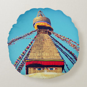 Coussins Ronds Boudhanath Stupa, Boudha Eyes, Himalayas, Népal