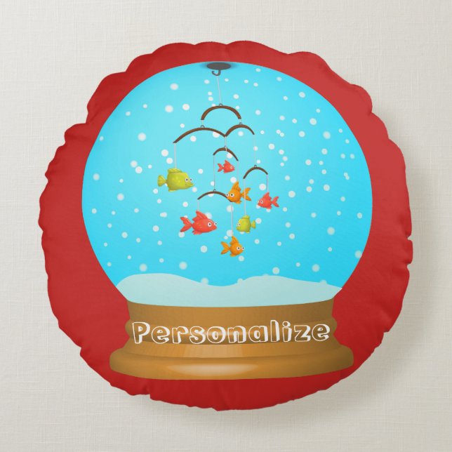 Coussins Ronds Boule de poisson neige globe mignon rouge bleu (Devant)