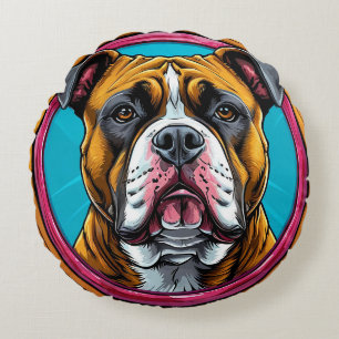 Coussins Ronds Bouledogue encadré dans un motif décoratif circula
