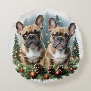 Coussins Ronds Bouledogue français Couronne de Noël Bulldog
