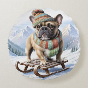 Coussins Ronds Bouledogue français faisant du toboggan