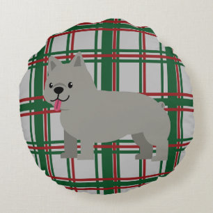 Coussins Ronds Bouledogue Français Gris, Carreaux de Noël