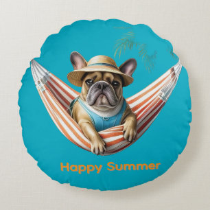 Coussins Ronds Bouledogue français Palme Plage Bouledogue françai
