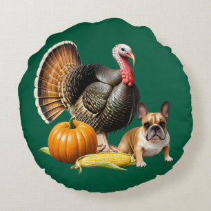 Coussins Ronds Bouledogue français Thanksgiving French Bulldog
