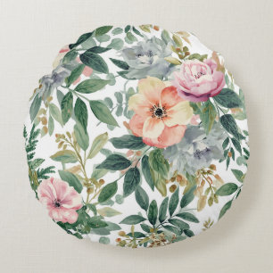 Coussins Ronds Bouquet botanique aquarelle feuilles d'eucalyptus