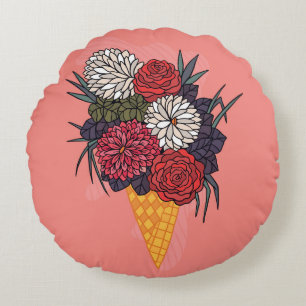 Coussins Ronds Bouquet de crème glacée : Vintage floral.