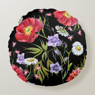 Coussins Ronds Bouquet de fleurs d'aquarelle : Motif sans couture
