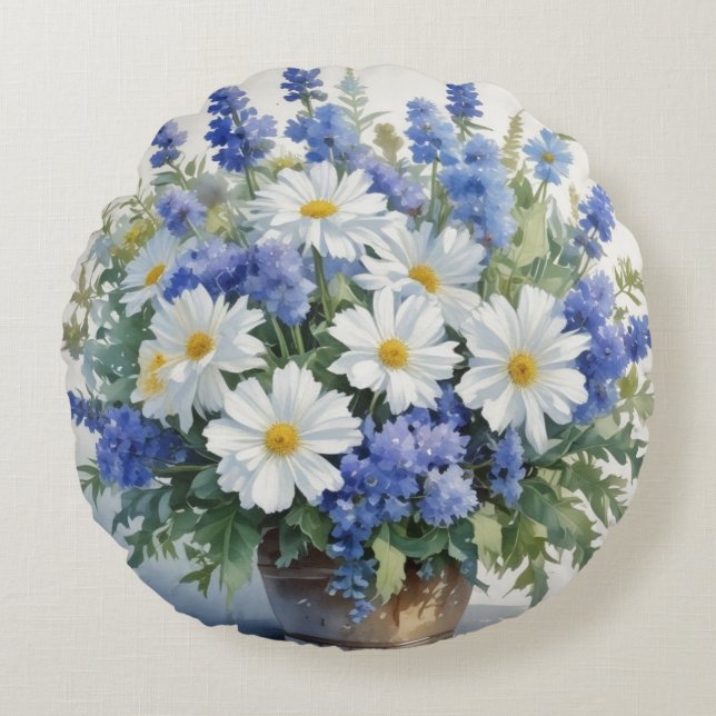 Coussins Ronds Bouquet de fleurs Elégante aquarelle (Devant)