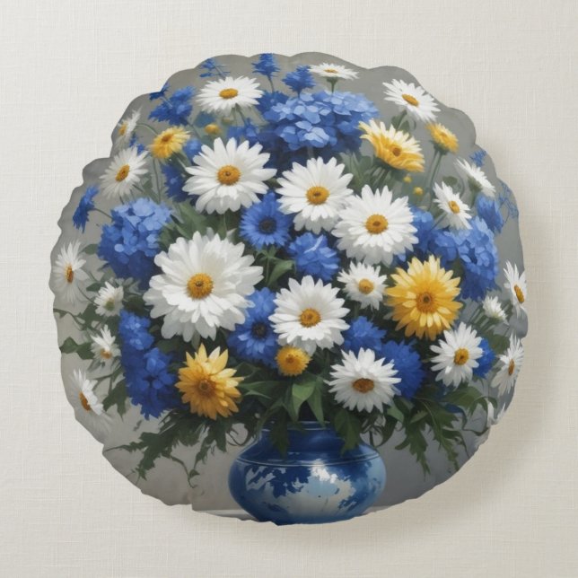 Coussins Ronds Bouquet de fleurs Elégante aquarelle (Devant)