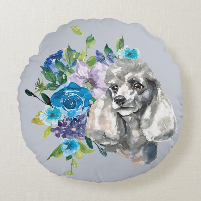Coussins Ronds Bouquet floral bleu Gris Poodé (Devant)