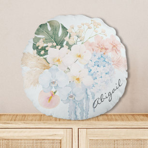 Coussins Ronds Bouquet Floral de Fleurs Tropicales à l'Aquarelle