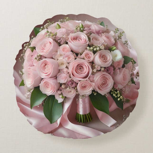 Coussins Ronds Bouquet Mariage rose rose pâle pour bébé doux, (Devant)