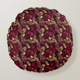 Coussins Ronds Bourgogne et Or Série Design Léopard 12