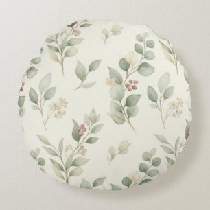 Coussins Ronds Bouteille Élégante Aquarelle Eucalyptus et Baie Ro