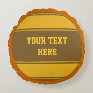 Coussins Ronds BOUTON Bandes RONDES jaune foncé + votre texte