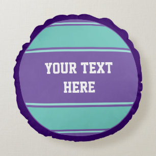 Coussins Ronds BOUTON Bandes RONDES violet cyan + votre texte
