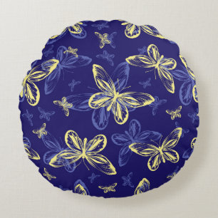 Coussins Ronds Bouton bleu et jaune mou Motif illustré