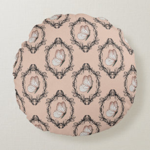 Coussins Ronds Bouton rose doux élégant papillon Damask modèle