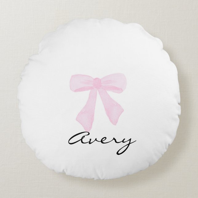 Coussins Ronds Bow aquarelle rose personnalisée (Devant)